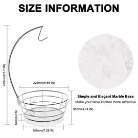 Livabber Countertop Fruit Basket Bowl with Banana Hanger, Modern Standing Fruit Vegetable Bowl Storage, with Banana Tree Holder for Kitchen Dinning Table (Round Marble, Chrome)