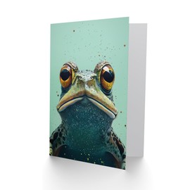 Artery8 Greeting Card American Bullfrog Macro Portrait Fun Modern Blank For Him Or Her Art Birthday Card