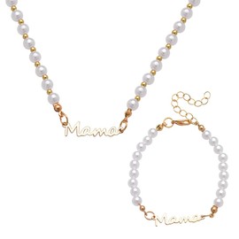 Mothers Day Gifts for Mom Pearl Necklace Bracelet Set for Mom Mama Birthday Gifts from Daughter Son Mother Mommy Gift Beaded Gold Pearl Bracelet Necklace Gift