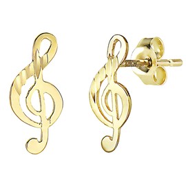 Ritastephens 14k Yellow Gold Music Note G Clef Treble Musical Stud Earrings Small