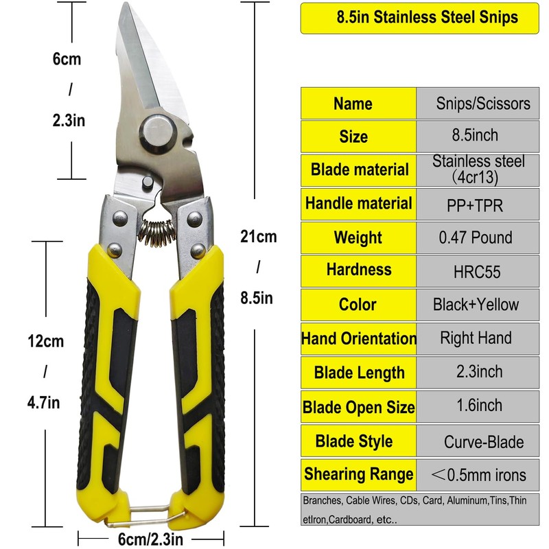 TOOLMAK Aviation Tin Snips 8.5 Inch Heavy Duty Scissors Stainless