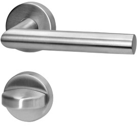 lockzz lockzz Trgriff Drckergarnitur Wrzburg, Edelstahl matt gebrstet, Trbeschlag fr Badezimmertren, Rund-Rosette, L-Form, WC - Badezimmer
