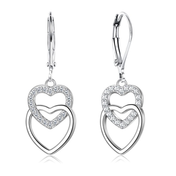 JeryWe 925 Sterling Silver Heart Dangle Earring for Women Silver