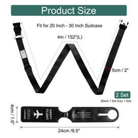 uxcell 2 Pcs Luggage Straps for 20-30 Inch Suitcases, Adjustable Luggage Connector Strap Buckle Travel Suitcase Bag Strap Belt with Password Buckle and Tag for Travel Suitcase, Black/Grey