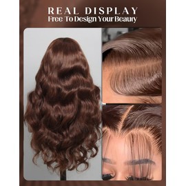 usmoother #4 Chocolate Brown Body Wave Lace Front Wigs Human Hair 22 Inch 13x6 200 Density HD Lace Front Wig Real Colored Body Wave Replacement Wigs Lace 13x6 Human Hair