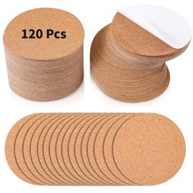 Yalikop 120 Pieces Self Adhesive Cork Sheets 4 x 4 Inches Squares Cork Backing Adhesive Sticky Sheets Mat for Coasters Halloween Thanksgiving Christmas DIY Crafts Supplies(Round)