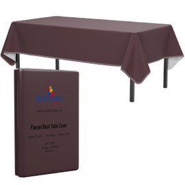 Flannel Backed Vinyl Tablecloths, Solid Color Premium Quality Waterproof Table Cover - 54 Inch. X 70 Inch - Brown - Exquisite