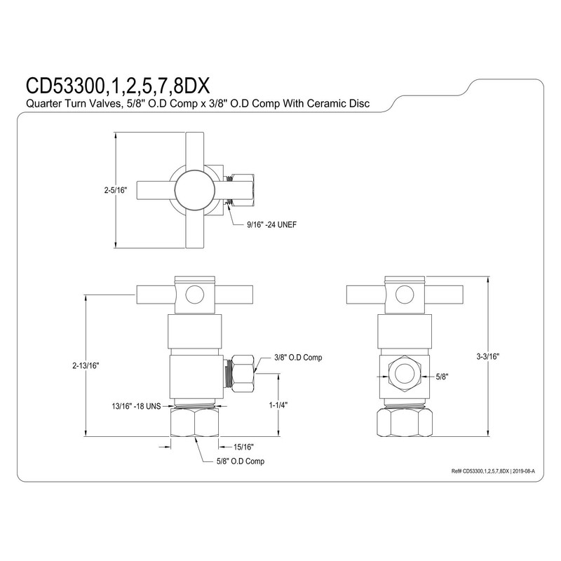 Kingston Brass CD53307DX Concord 5/8-Inch X 3/8-Inch OD Compression Quarter-Turn