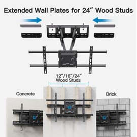 Full Motion TV Wall Mount Articulating Arms Swivel Tilt Rotation for Most 37-84 Inch OLED, LCD, LED Flat Curved TVs, Extension to 24 inch Wood Stud up to 132lbs Max VESA 600x400mm by Pipishell