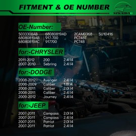 SZKAIDAG Camshaft Position Sensor for:-Dodge Caliber Avenger Journey for:-Jeep Patriot Compass for:-Chrysler Sebring 200 1.8L 2.0L 2.4L L4 2007 2008 2009 2010 2011 2012 Replacement OE# 5033308AB