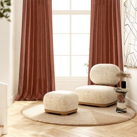 MIULEE Linen Curtains 84 Inch Length for Living Room 2 Panels, Burnt Orange Rust Rod Pocket Back Tab Light Filtering Semi Sheer Soft Linen Window Fall Drapes Farmhouse Curtains for Bedroom