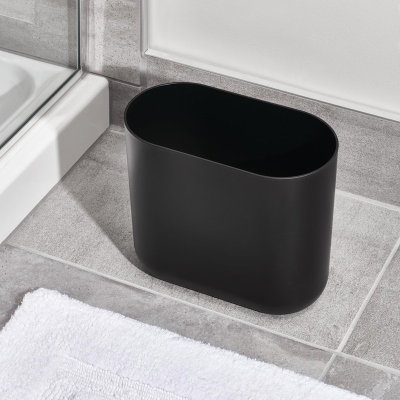 iDesign Small Slim Plastic Bathroom Trash Can, Garbage Can for