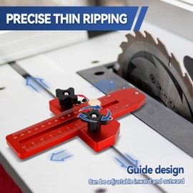 Thin Rip Jig Table Saw Jig Guide, Aluminum Alloy Extended Fast Thin Ripping Guide Adjustable Positioning Fixing Tool for Table Saw Band Saw Router for 3/8" x 3/4" T Slot (1PC,Red)