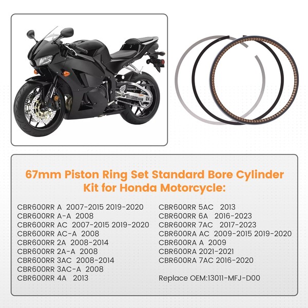 ZSRIDEIT 67mm Piston Ring Set for Honda CBR600RR CBR 600