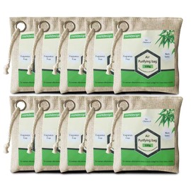10 Pack Bamboo Charcoal Air Purifying Bags (10 Pack x 100g), Elimination Odors and Moisture, Nature Fresh Activated Bamboo Charcoal Bag Odor Absorber, Deodorizer and Moisture Eliminator. for Home, Pets, Closet, Shoe, Car, Basement Musty Odor Eliminator D