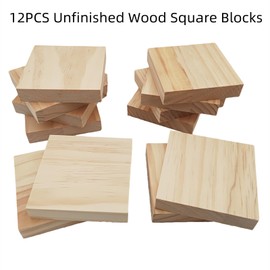 12PCS Unfinished Wood Square Blocks for Crafts, 4x4x0.8in Blank Wooden Squares Pine Wood Boards for Wood Carving,DIY Wood Coasters,Painting & Burning