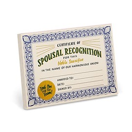 Em & Friends Spouse Recognition Wife/Husband Award Paper Certificate Note Pad & Funny Trophy Pad, 5.15 x 7-inches