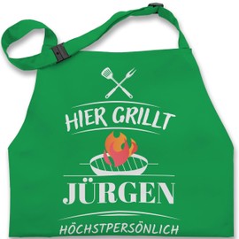 Geschenk mit Namen personalisiert by Shirtracer - Children's Apron Children Boys Girls - BBQ Apron - Hier Grillt Name Himself - Funny Gift Dad Father's Day Birthday, 5 Green