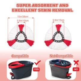 GFRED Set Of 3 Mop Head Replacement Compatible With Vileda Turbo Spin Mop 2-in-1 Head Refills Microfibre Mop Head Easy Wringing（Red）