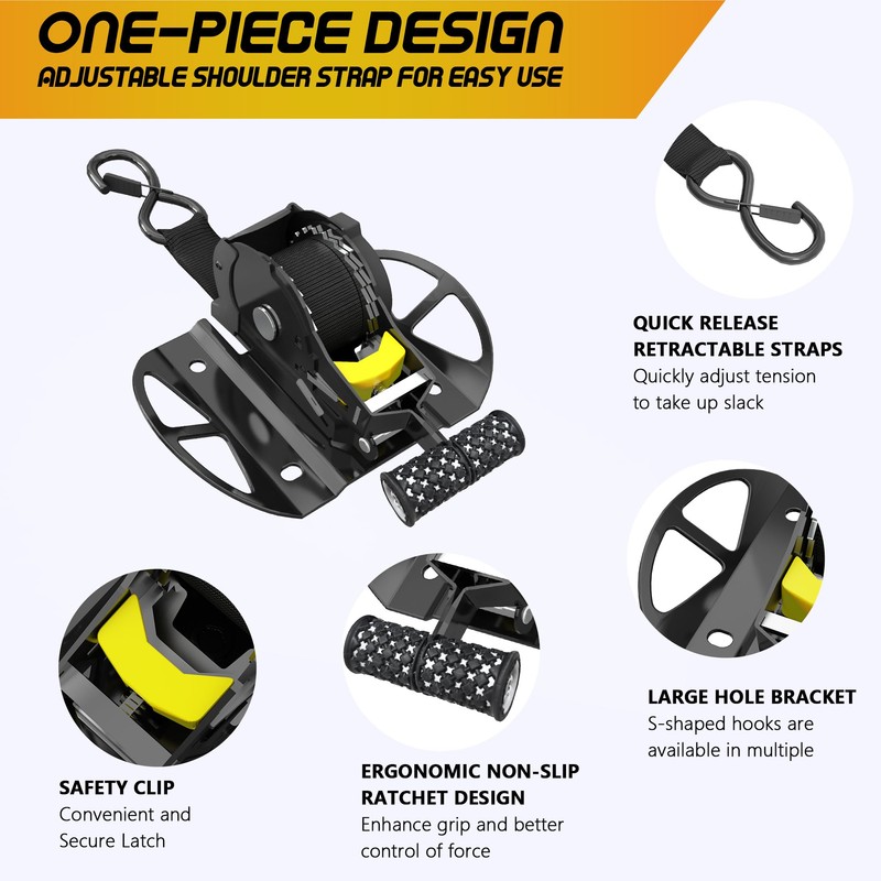 2PCS Retractable Ratchet Straps,Compatible with 2015-2025 Ford F150 Auto Retract