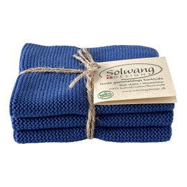 Solwang 3-Piece Danish Cotton Dishcloths in 100% Certified Organic Cotton Made in India (Cobalt Organic Trio)