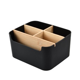 Storage Boxes, Plastic Table Organiser, Washable, Storage Box, Desk Organiser, Desk Organiser with 5 Compartments, Storage Plastic Box for Pens, Cosmetics, Sticky Notes (Black)
