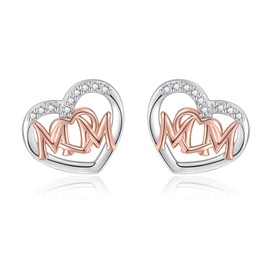 MOM Stud Earrings 925 Sterling Silver for Women - Heart MAMA Jewelry Birthday Gifts