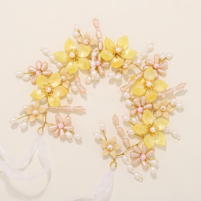 Campsis Flower Girl Headpiece Gold Pearl Headband Bridal Princess Floral