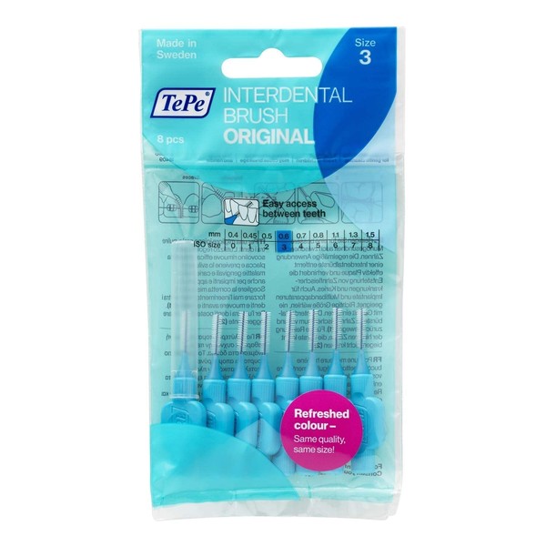 TePe Interdental Brushes 0.6mm Blue Brushes, 8 Count (Pack of 2)