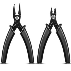 Honoson 2 Pcs Split Ring Pliers Crimping Jewelry Jump Pliers for Opening/Closing Split Ring or Key Chain, Wire Flush Cutter Set for Jewelry Beading Repair Making Supplies (Black)