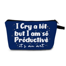 MoCaliduccious "I Cry a lot but I am so Productive Text Print Women Makeup Bag Outdoor Travel Fashion Cosmetic Bag Small Zipper Toiletry Kit Organizer