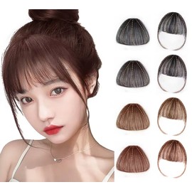 HIYE Bangs Wig, Natural 100% Human Hair, Point Wig, Redaise, Fluffy, Ultra-thin, Small Face, One Touch, Partial Wig, Fully Hand Planted, Women's, Air Feeling, Sided, One Touch Bangs, Wig Heat Resistant, Cute, Dark Brown Wig with Bangs (With Sides, Dark B