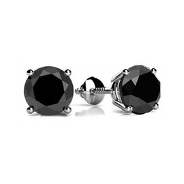 4.00 ct Size Black Round Cut Cubic Zirconia Stud Earrings in Screw Back