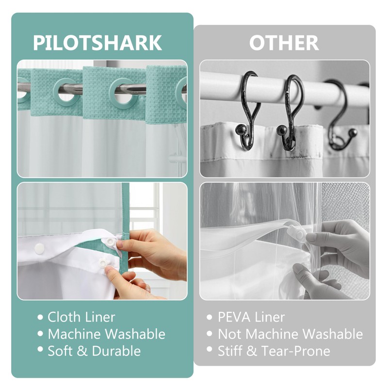 PILOTSHARK No Hook Waffle Weave Shower Curtain Set with Snap-in
