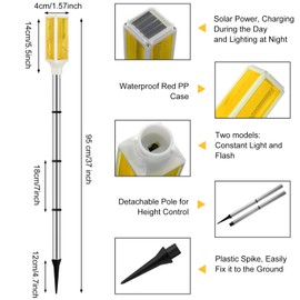 Macarrie 6 Pcs Solar Powered Driveway Markers Reflector Lights Landscape Driveway Reflectors on Poles for Snow Road Outdoor Yard(37 Inch,Yellow)
