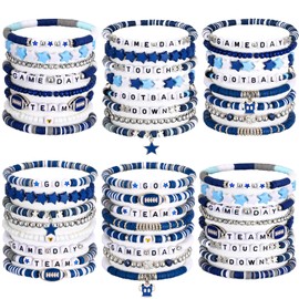 Huquary 48 pcs Game Day Bracelets for Women Stack Football Bracelet Game Day Accessories Stackable Football Charm Bracelet Heishi Clay Beaded Stretch Bracelets Football Mom Outfit Jewelry for Fans