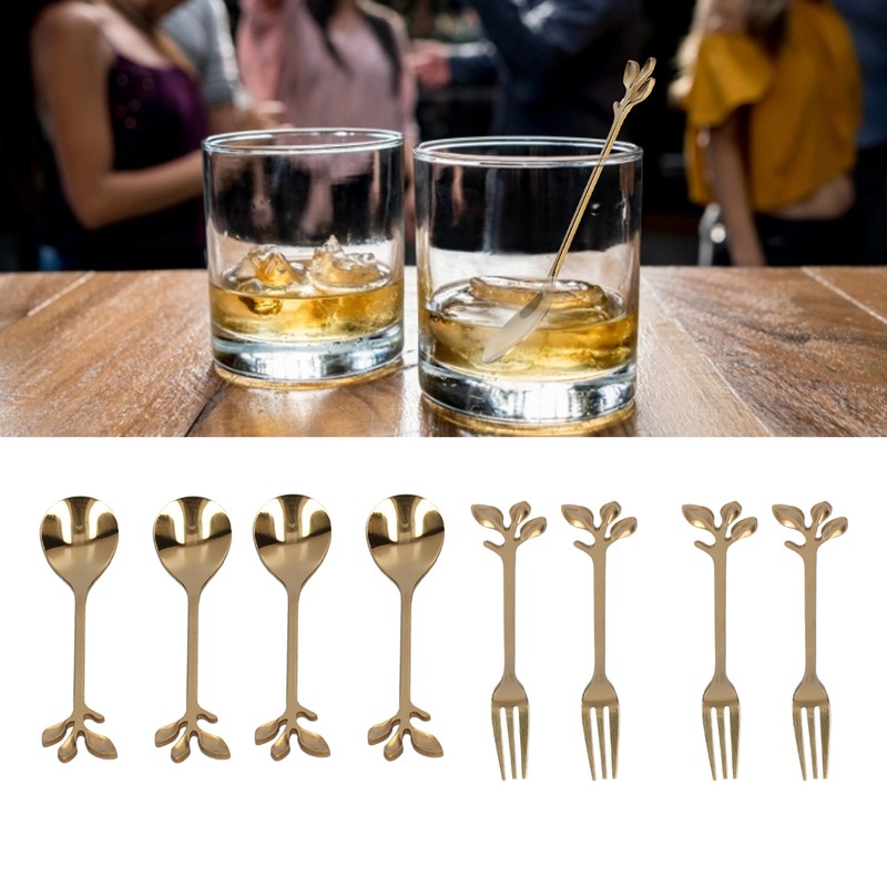 8Pcs Branch Design Coffee Spoon Stainless Steel Fruit Fork Dessert