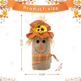Glitzhome 23"H Fall Linen Scarecrow Sign for Porch Decor Autumn Handcrafted Freestanding Scarecrow Yard Sign with Sunflowers Hats Farmhouse Fall Thanksgiving Festival Holiday Indoor Outdoor