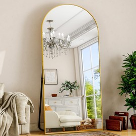 WISSMIELS Arched Gold Full Length Mirror, 68"X22"Large Floor Mirror with Stand,Hanging or Leaning Full Body Mirror with Aluminum for Living Room and Bedroom