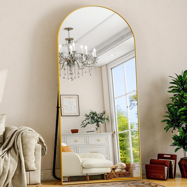 WISSMIELS Arched Gold Full Length Mirror, 68"X22"Large Floor Mirror with