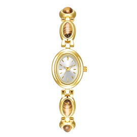 ADSBIAOYE Elegant Pearl Women's Dress Watch Fashion Oval dial Gift Women's Waterproof Watch (02 Gold White)