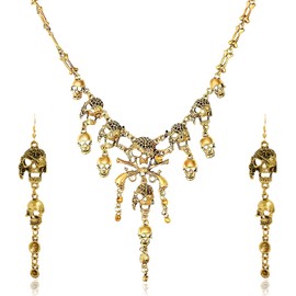 Scinzene Pack of 2 Necklace Pirate Skull Tassel Charm Collar Bib for Women Horror Necklace Punk Pirate Costume Ladies Pirate Accessories Pirate Costume (Gold), 1, 1