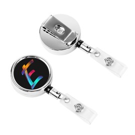 Cute Initial Retractable Badge Reel with Clip, Colorful Letter Design Nurse Teacher Police Security Badge Holder, Novelty Office Work ID Name Metal Badge Clips, Rainbow Letter E