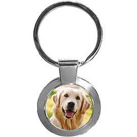 Golden Retriever Dog Luxury Round Shaped Metal Keyring In A Gift Box