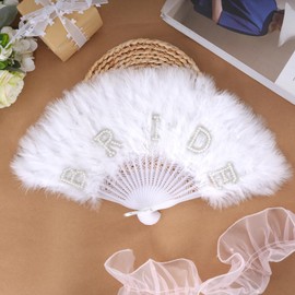 baotongle White Feather Fan Renaissance Rave Hand Foldable Feather Fan for Party Clothing Accessories and Party Decorations