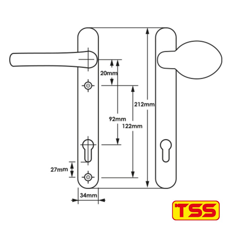TSS White UPVC Door Handle Pair Set, Sprung, 92mm PZ