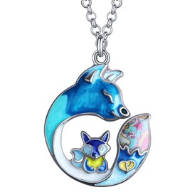 RAIDIN Collar de zorro de aleación de zinc esmaltado para regalo del día de la madre, para mamá, mujeres, niñas, regalos de cumpleaños, aniversario, cadena colgante, collar con colgante, Zinc, goteo de aceite