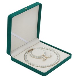 FINGERINSPIRE Jewelry Velvet Box 13.15cm Inner Diameter with Fiberboard Square Teal Pearl Necklace Earring Bracelet Gift Display Case Wedding Jewelry Storage Holder Long Chain Holder Storage Case