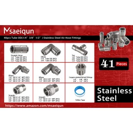 MSAEIQUN Pneumatic 304 Stainless Steel Air Hose Fittings, push to connect fittings NPT Threaded Connection Kits for Truck Trailers - Pack of 41