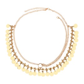 JewelryWe Women's Gold Bohemian Headpiece: Double Hair Chains with Sequins Pendant Cleopatra Head Jewelry for Wedding Party and Festival Outfit